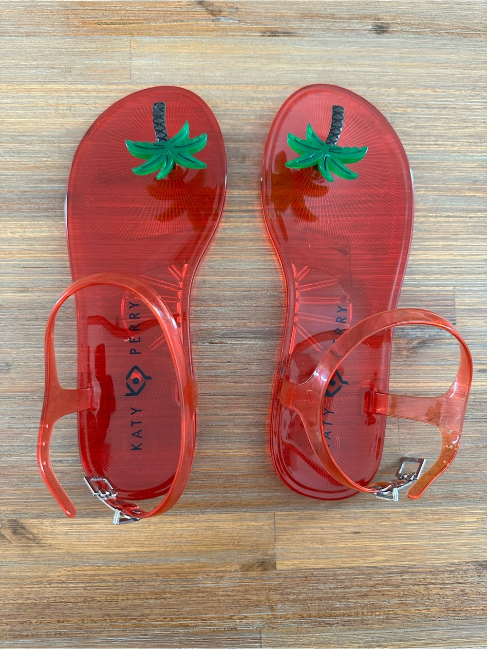 Katy Perry Collections Red Jelly Sandals with Green Palm Detail